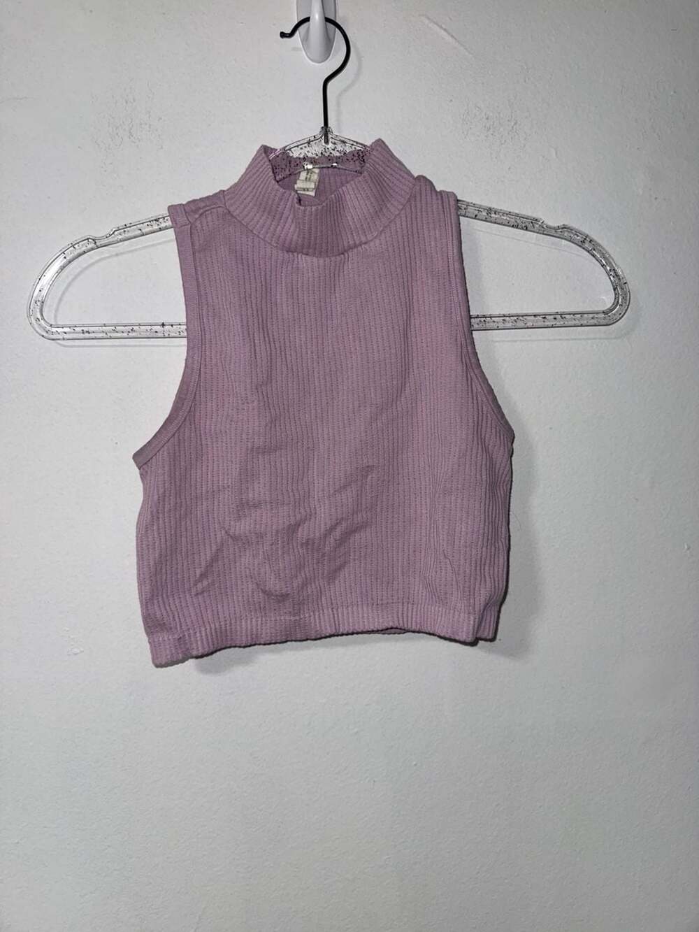 Aeropostale Purple Ribbed High Neck Cropped Tank Top